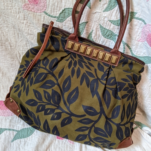 Handbags - Olive Green Floral Canvas Purse